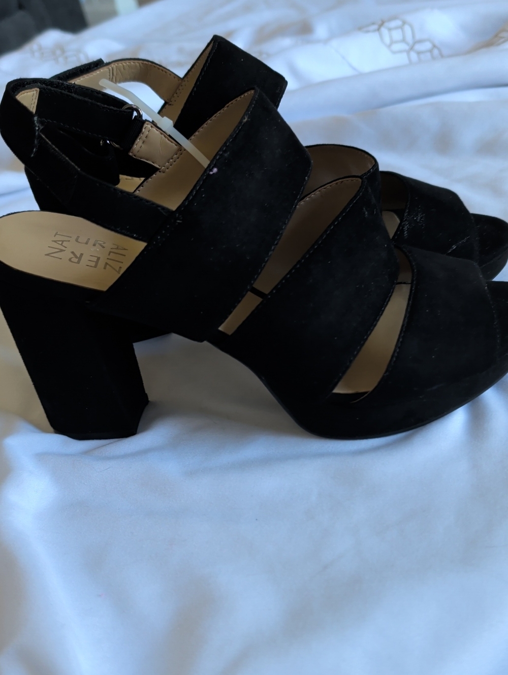 Naturalizer Black Suede Chunky Block Heel Sandals